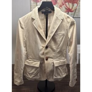 Ralph Lauren Women’s Cream Corduroy Blazer Size 4 Leather Button Riding Jacket